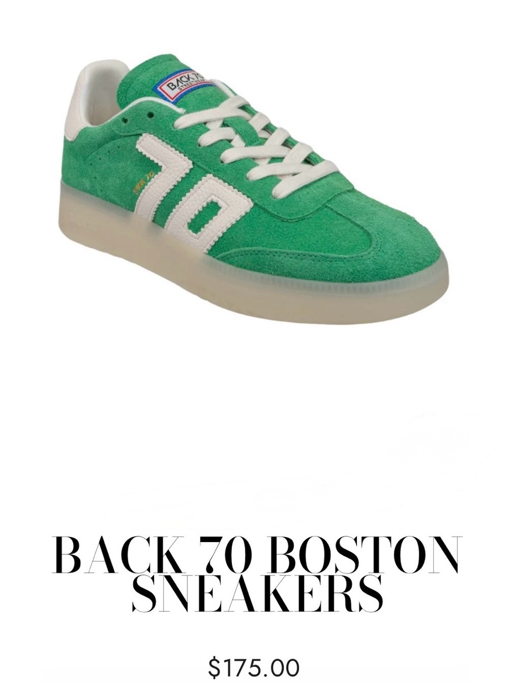 Back 70 Boston Green Suede Sneakers